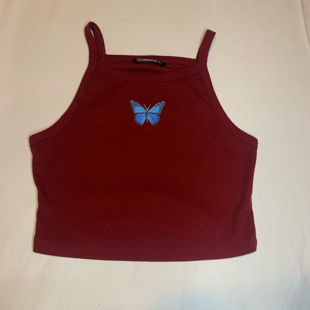 Maroon cropped tank top butterfly